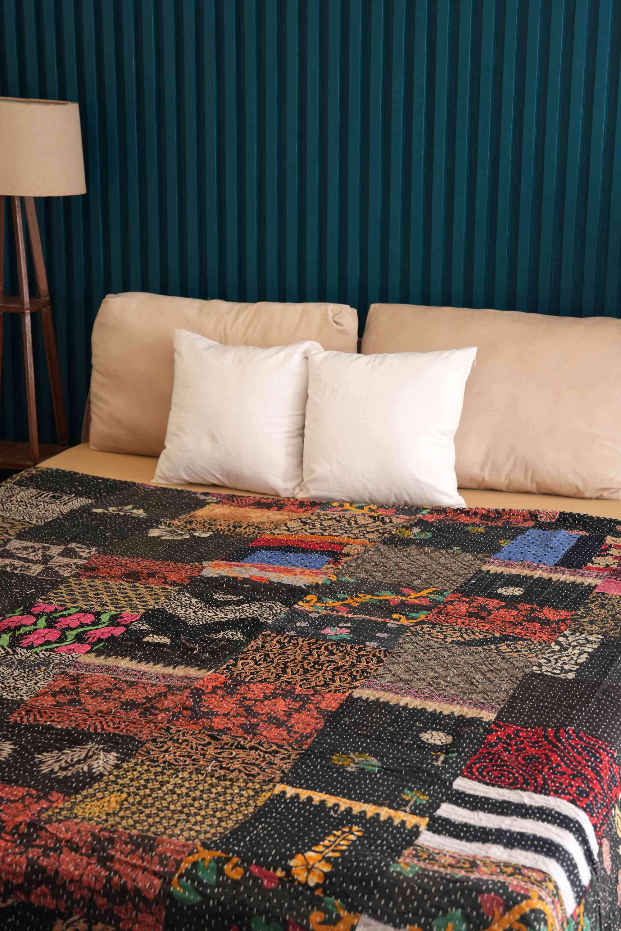 Handmade Vintage Patchwork Kantha Quilt Black
