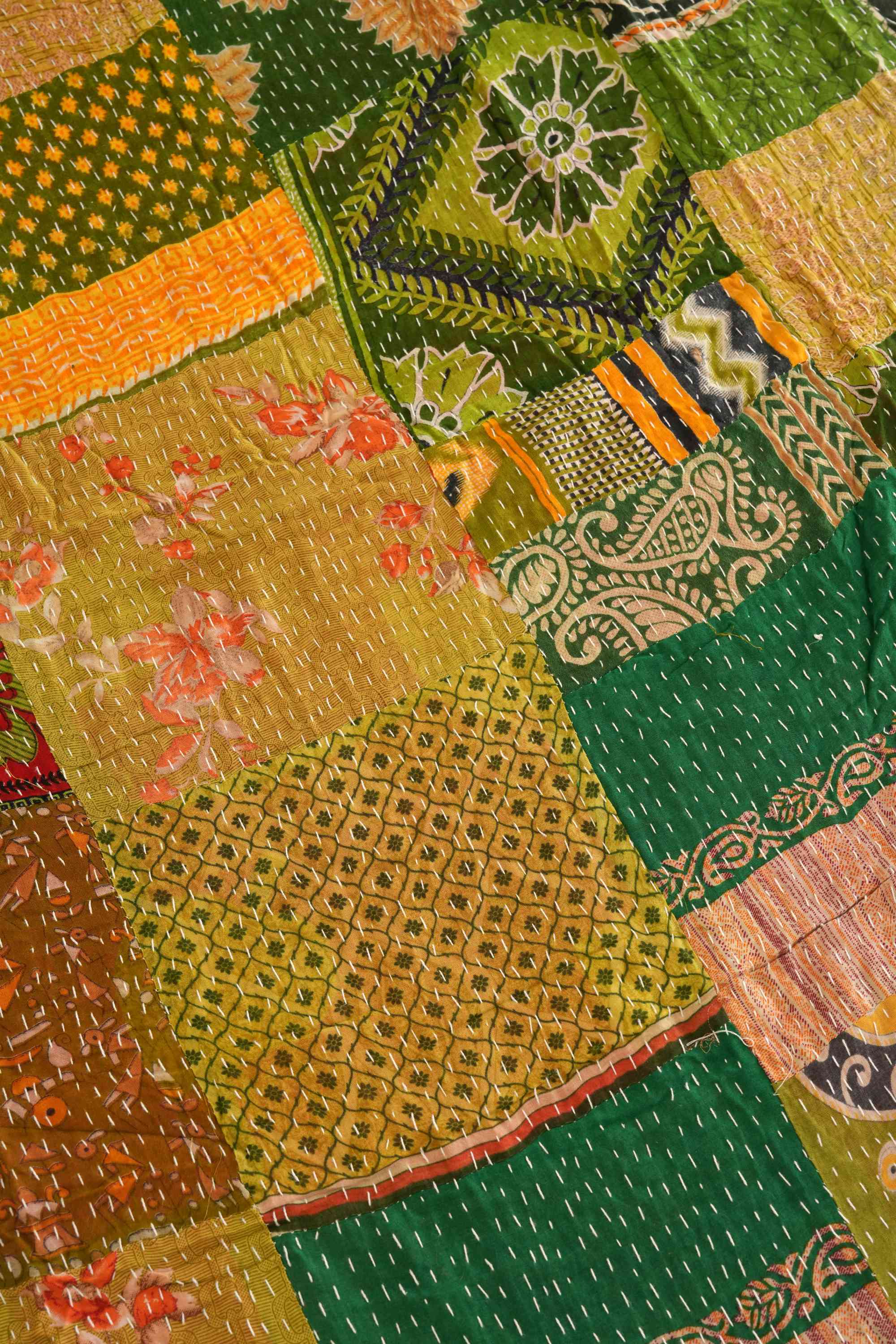 Handmade Vintage Patchwork Kantha Quilt Green