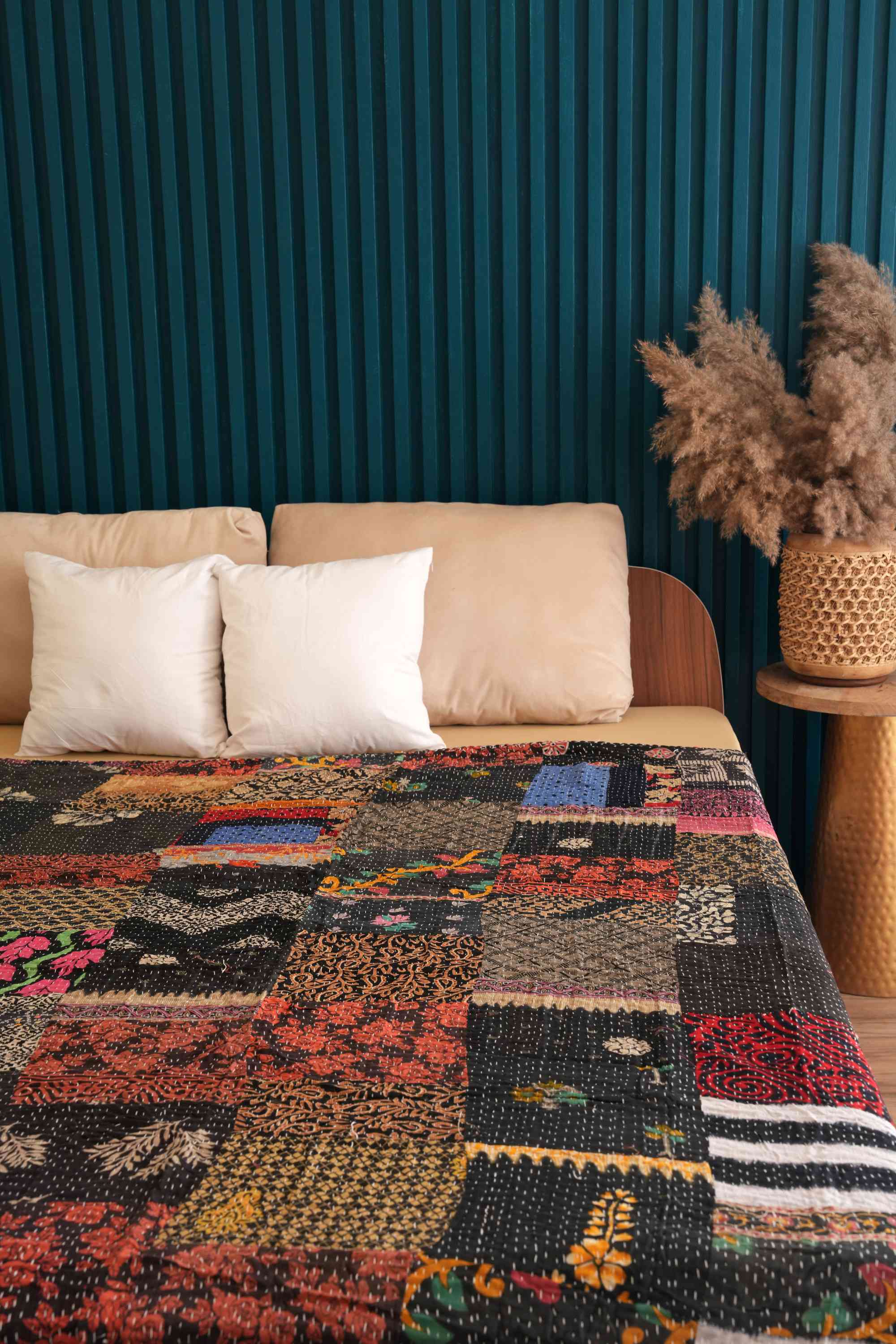 Handmade Vintage Patchwork Kantha Quilt Black