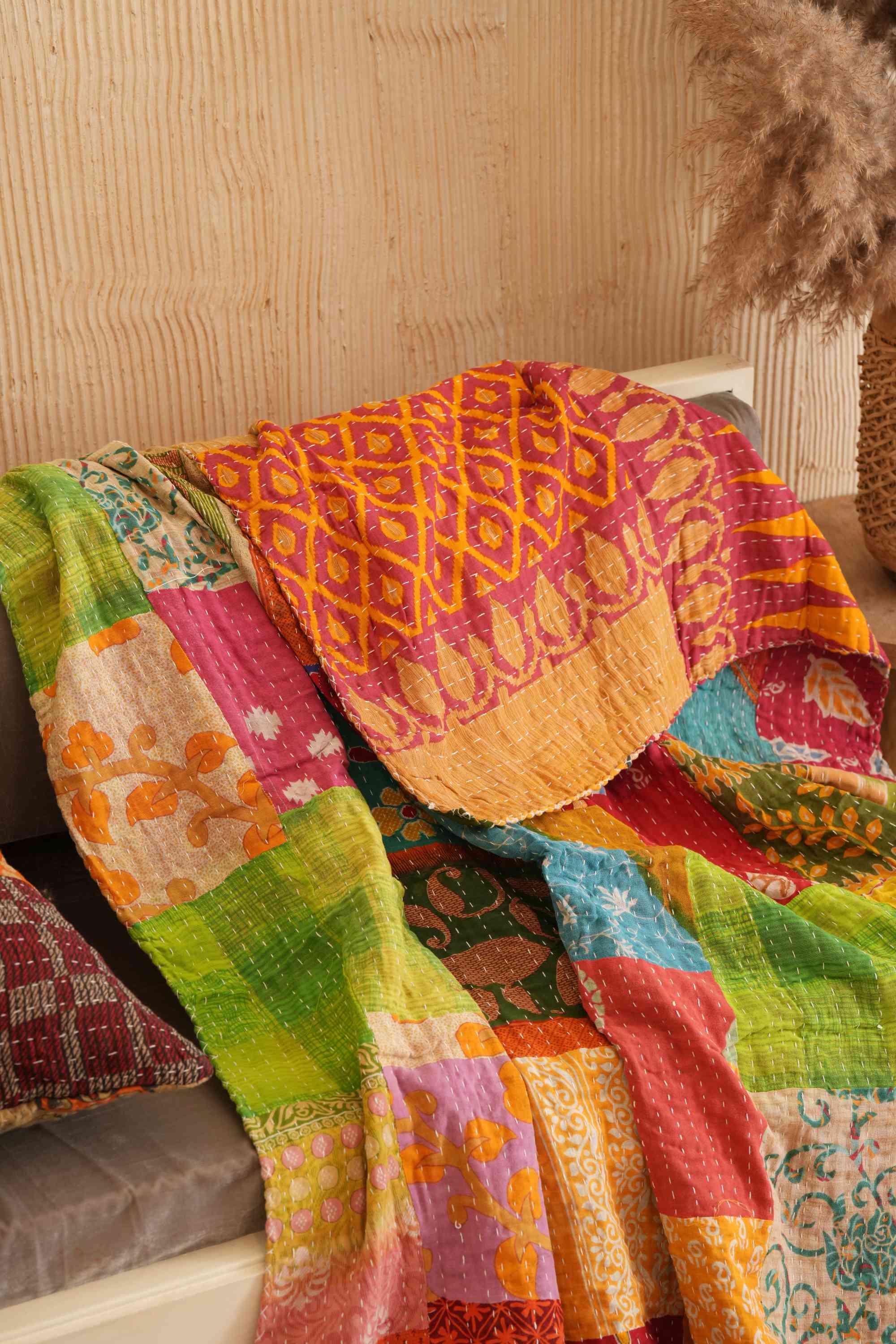 Vintage Patchwork Kantha Quilt Throw Cotton