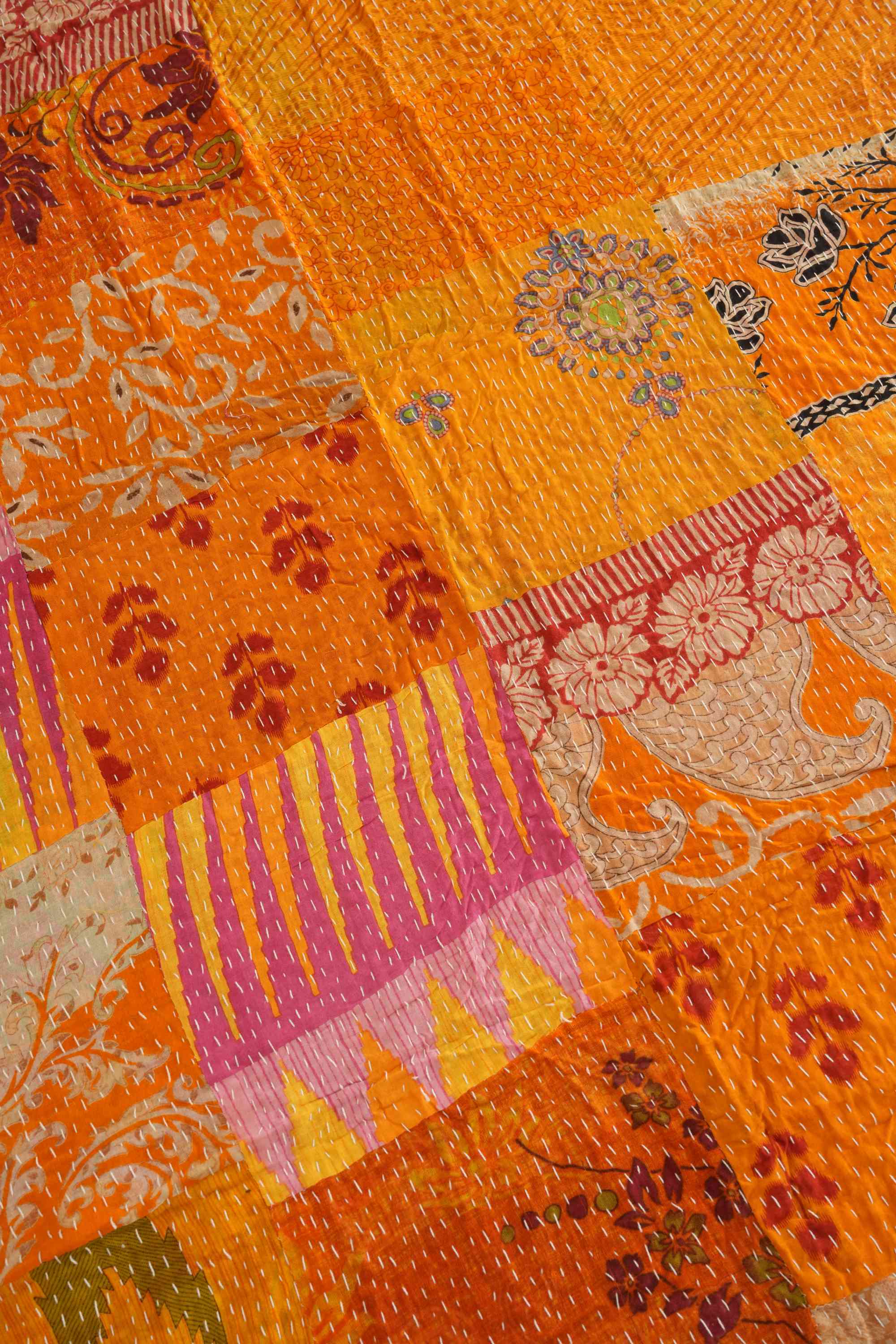 Handmade Vintage Patchwork Kantha Quilt Yellow