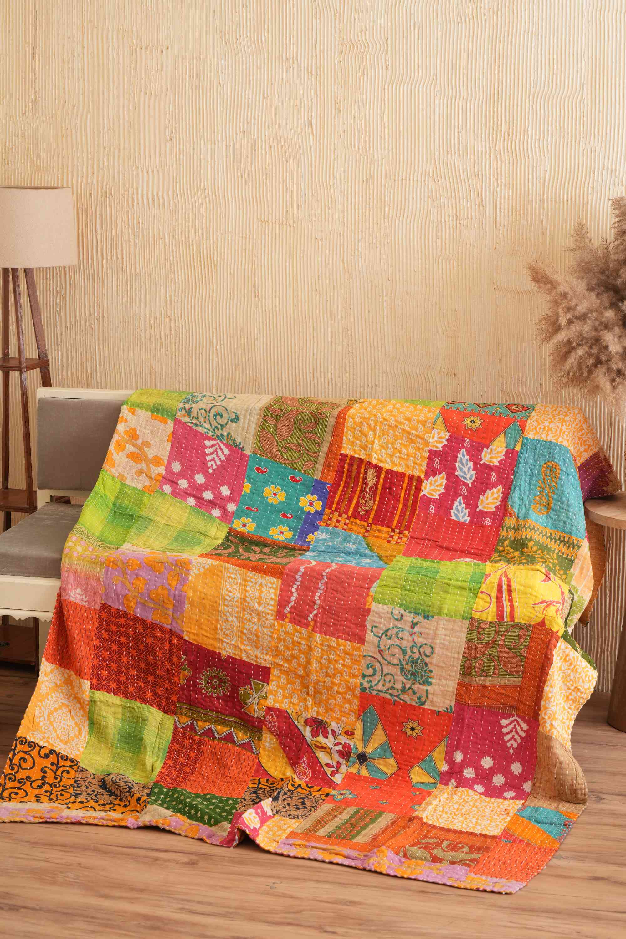 Vintage Patchwork Kantha Quilt Throw Cotton
