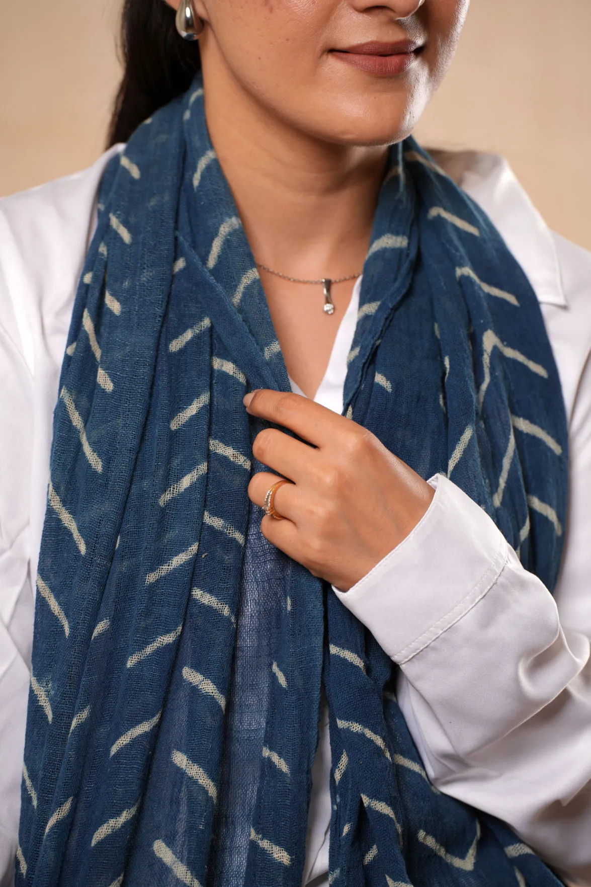 Indigo Soft Cotton Printed Handmade Women Scarf - #D5