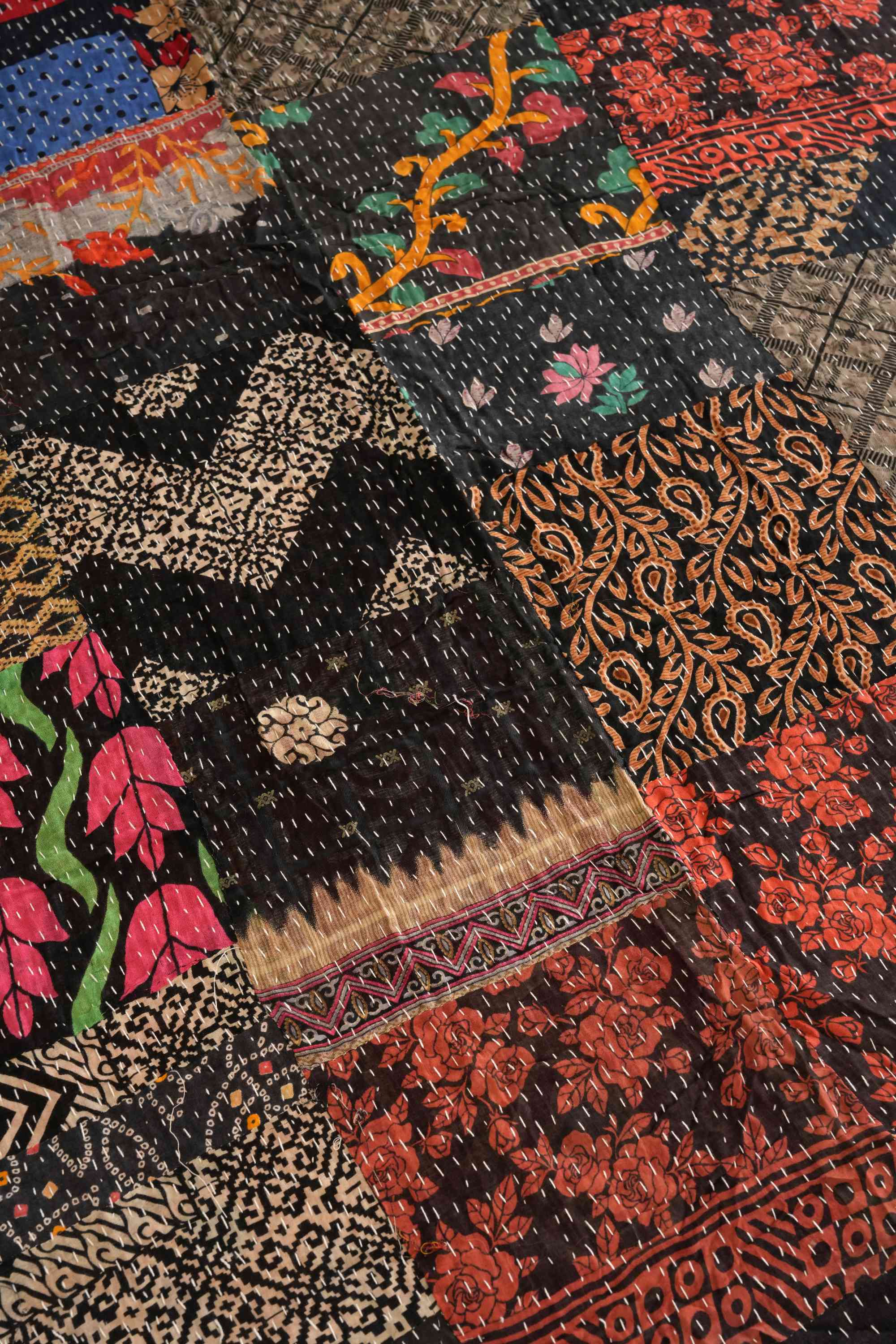 Handmade Vintage Patchwork Kantha Quilt Black