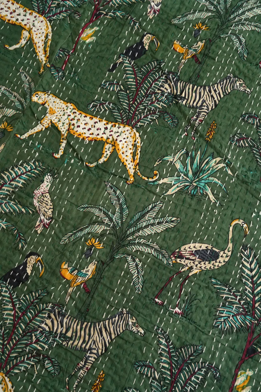 Safari Kantha Throw - Green