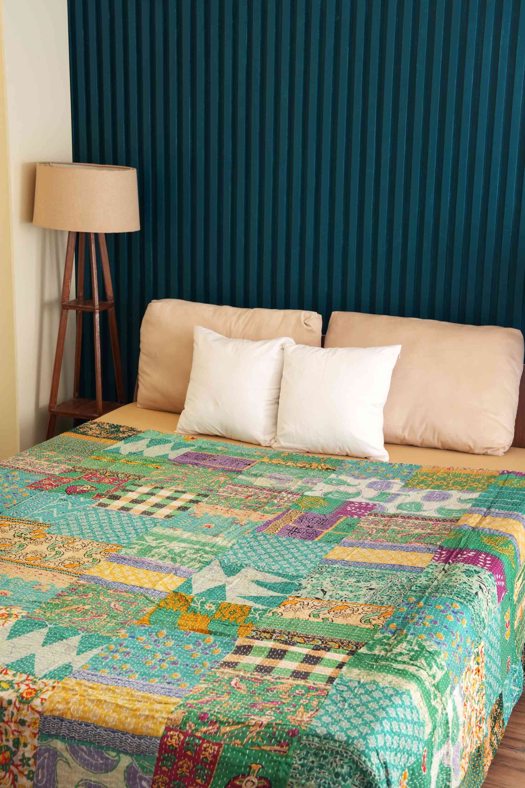 Handmade Cotton Green Vintage Patchwork Kantha Quilt