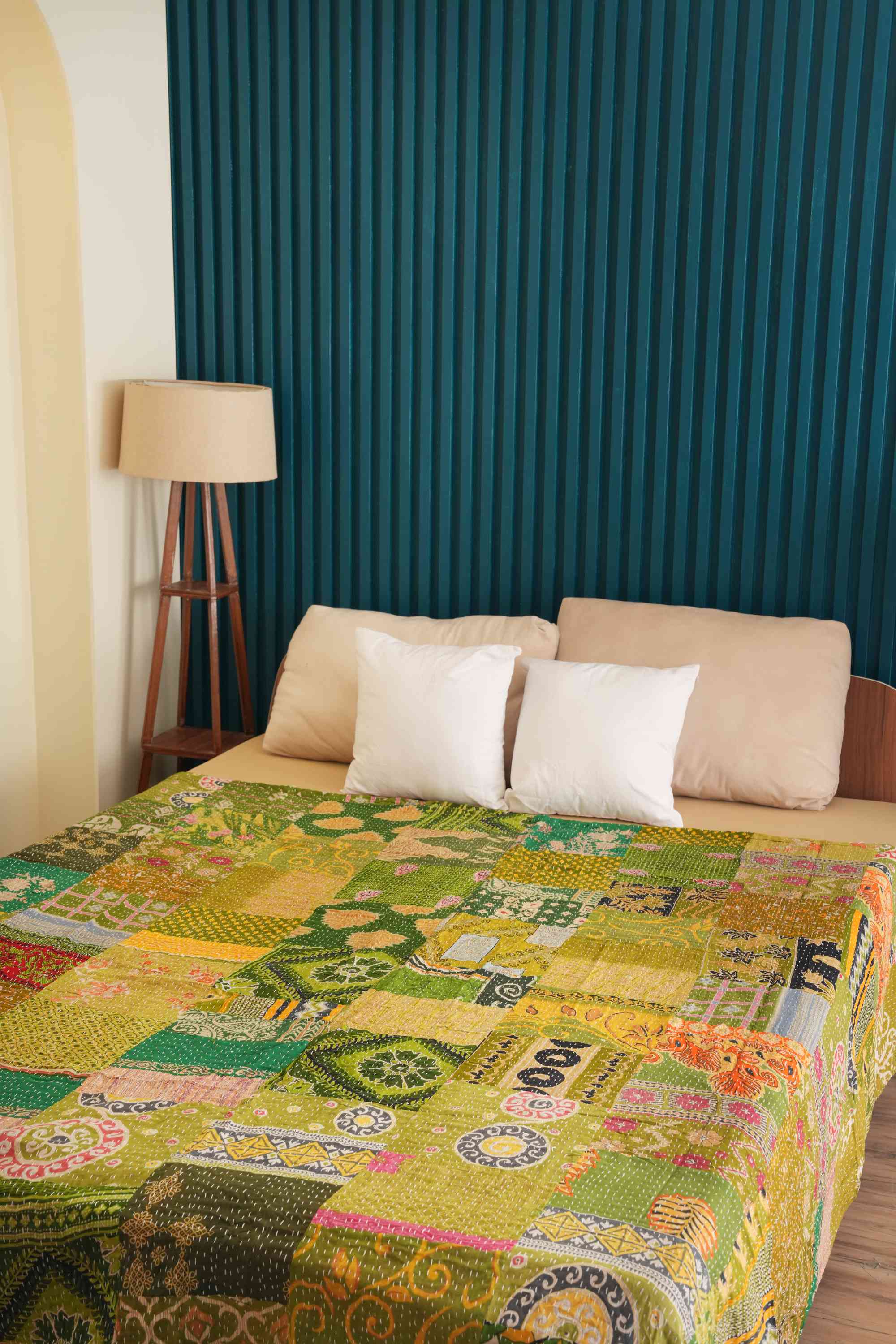 Handmade Vintage Patchwork Kantha Quilt Green