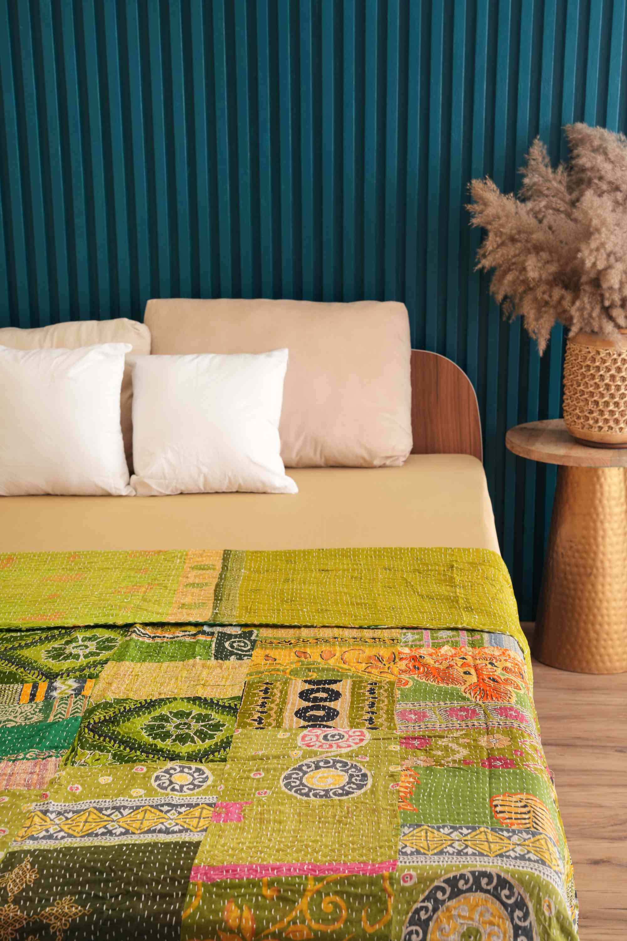 Handmade Vintage Patchwork Kantha Quilt Green