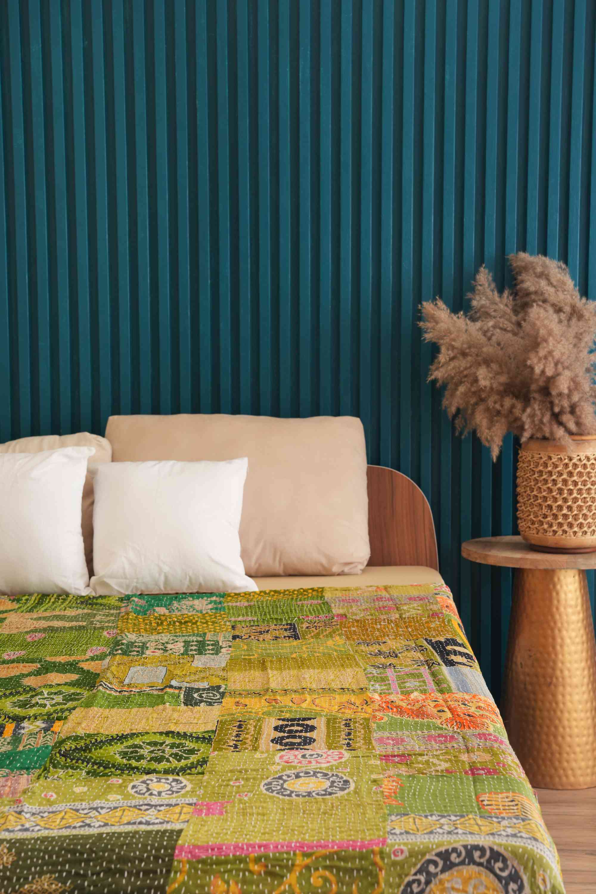 Handmade Vintage Patchwork Kantha Quilt Green