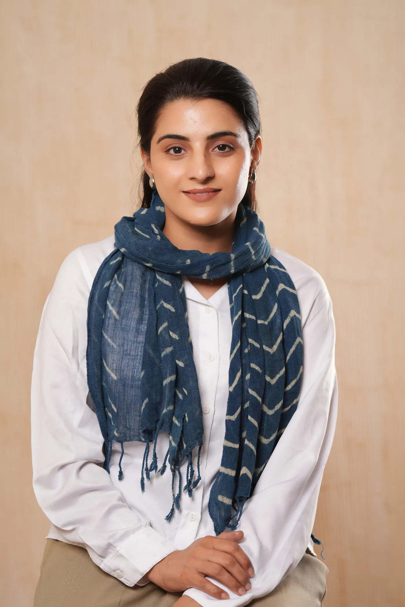 Indigo Soft Cotton Printed Handmade Women Scarf - #D5