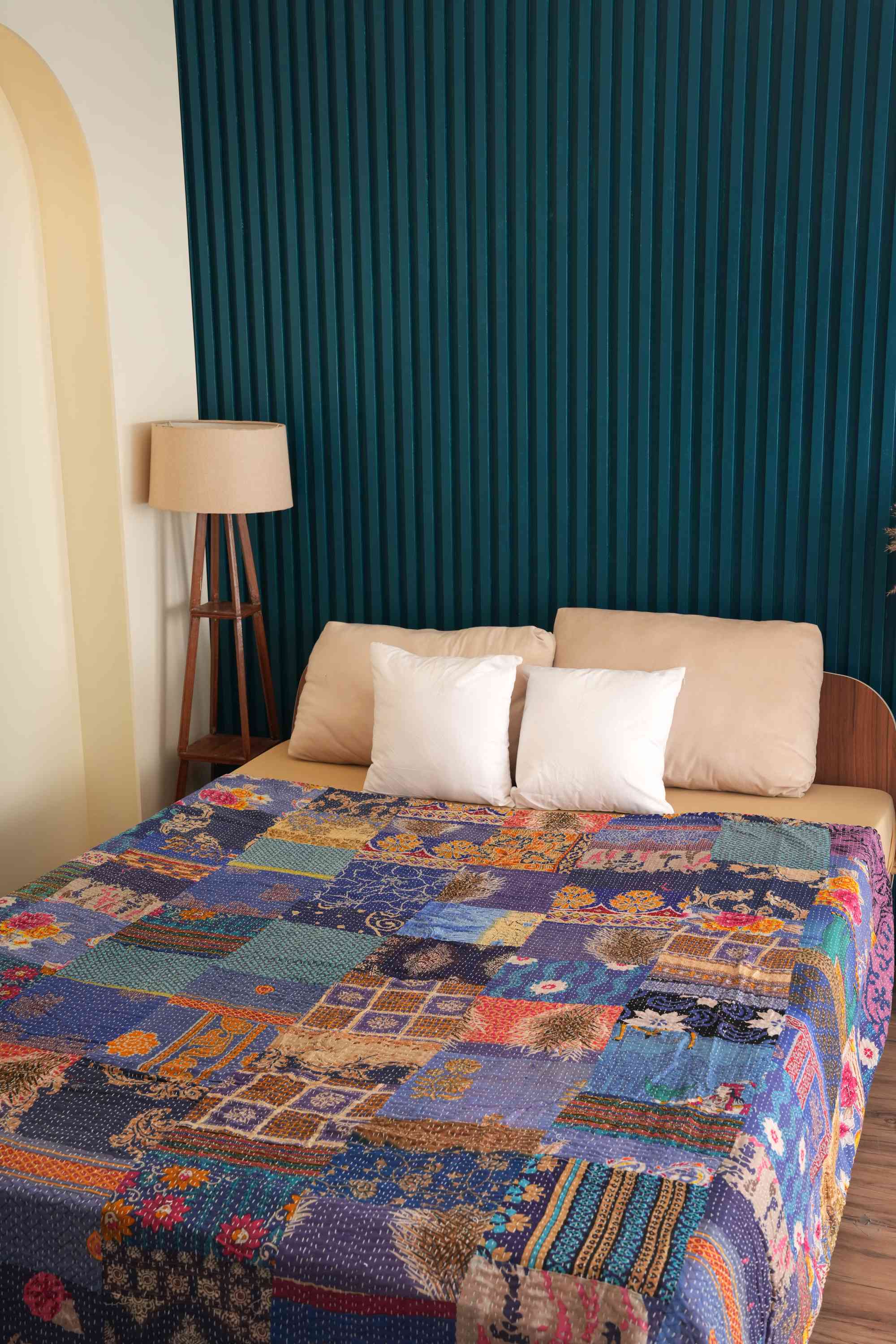 Handmade Vintage Patchwork Kantha Quilt Blue