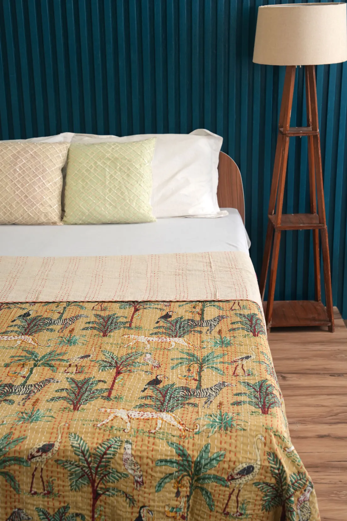 Jungle Cheetah Animal Kantha Bedspread