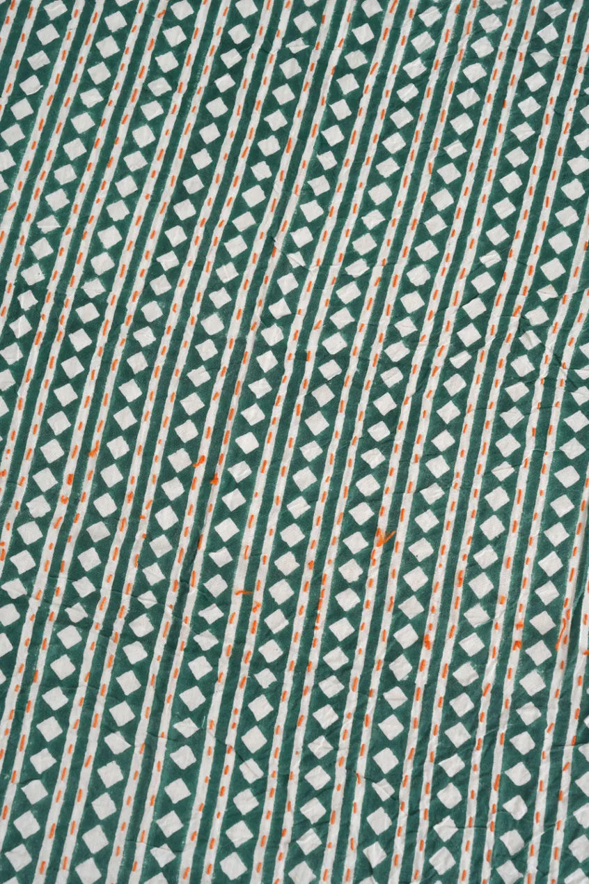 Handmade Cotton Queen Kantha Bedspread - Green Diamond