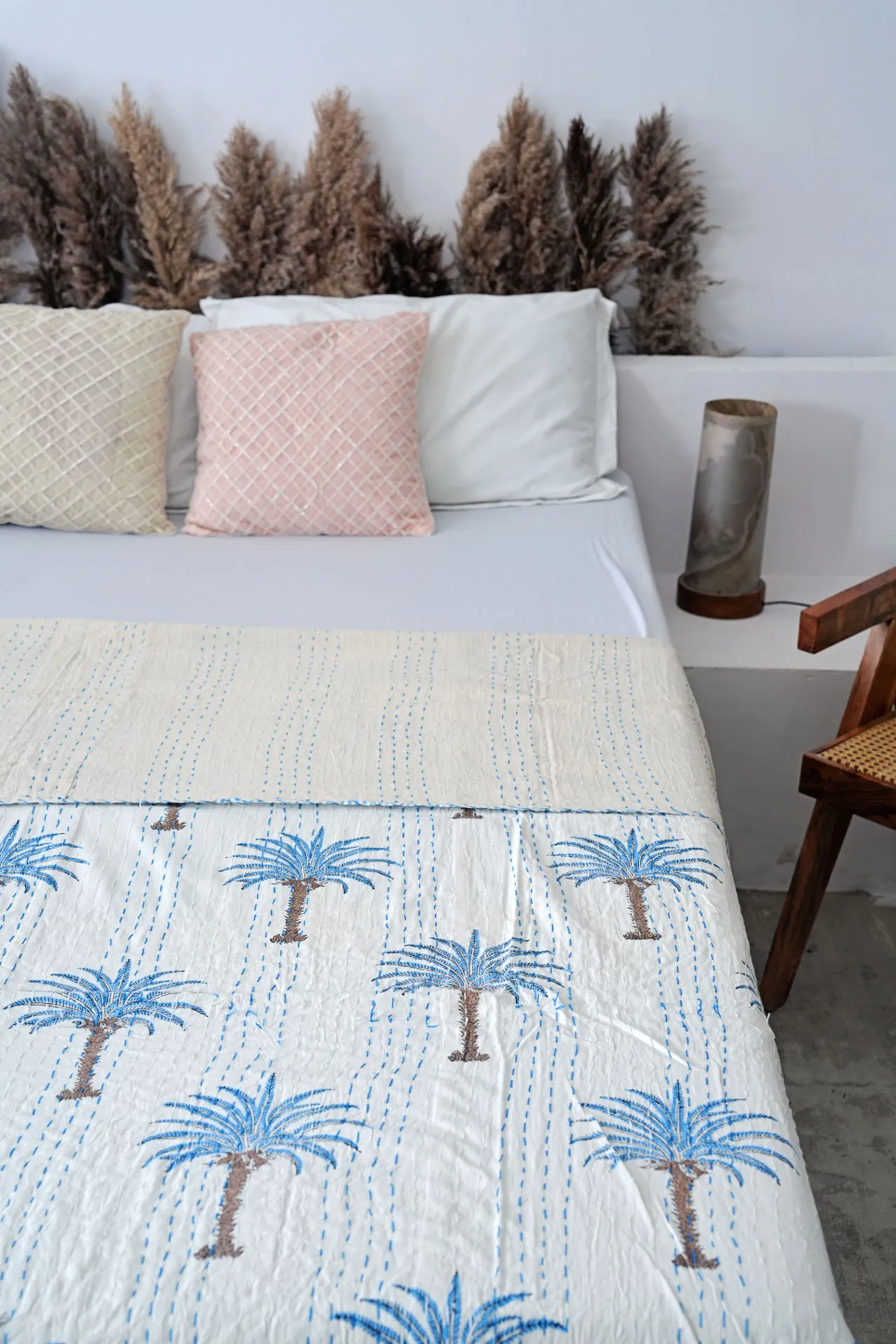 Palm Tree Kantha Quilt - Blue
