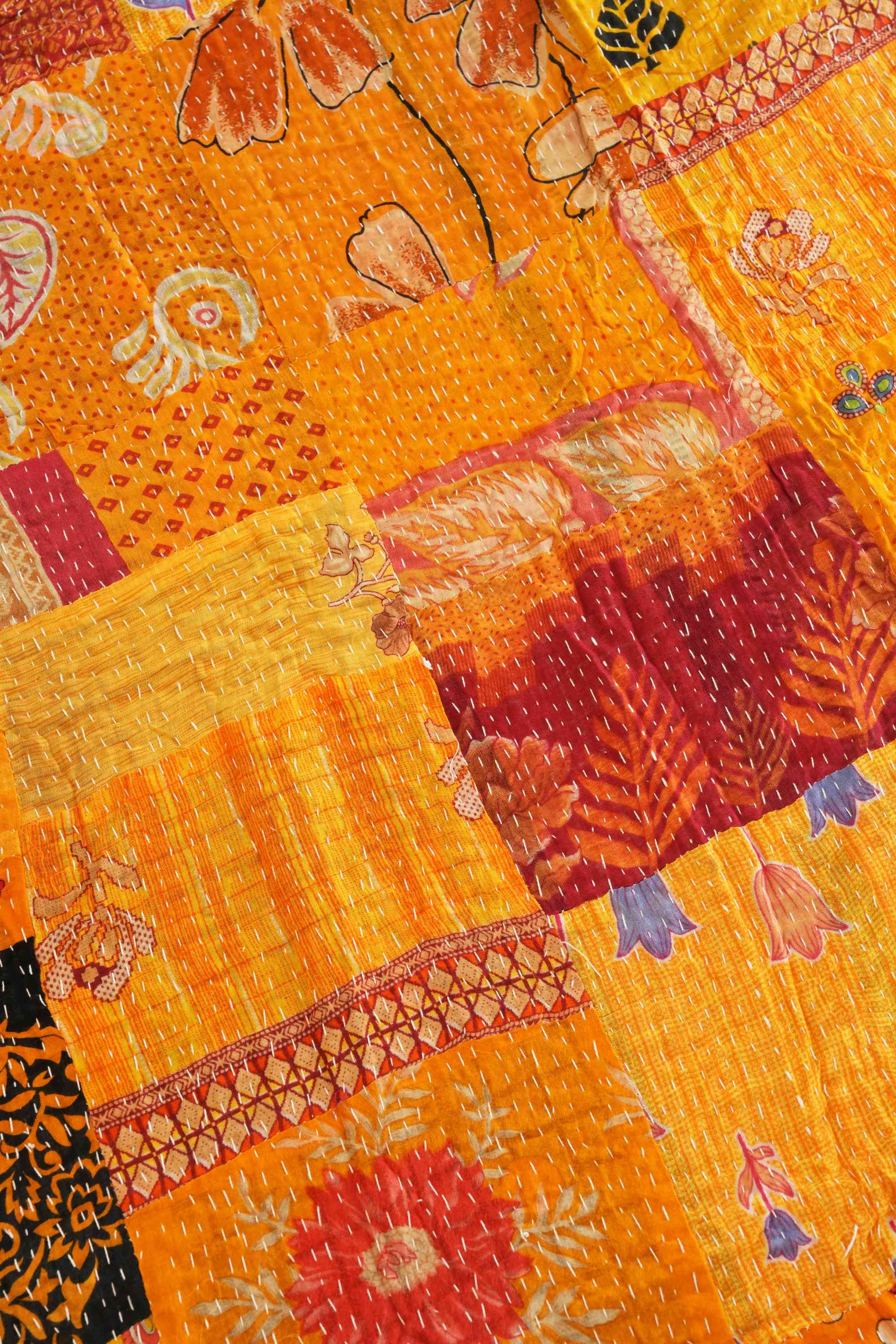 Handmade Yellow Vintage Patchwork Kantha Quilt