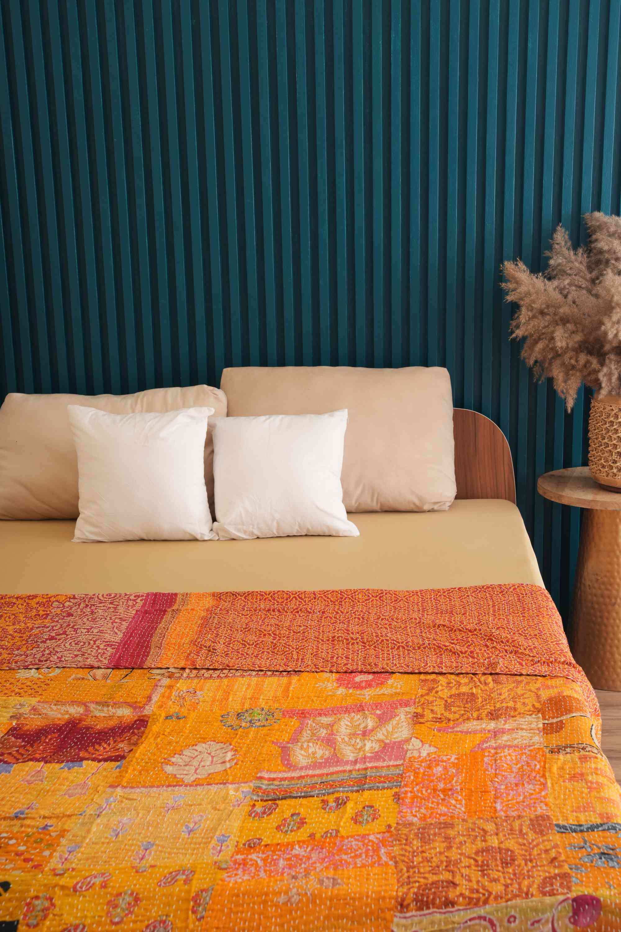 Handmade Yellow Vintage Patchwork Kantha Quilt
