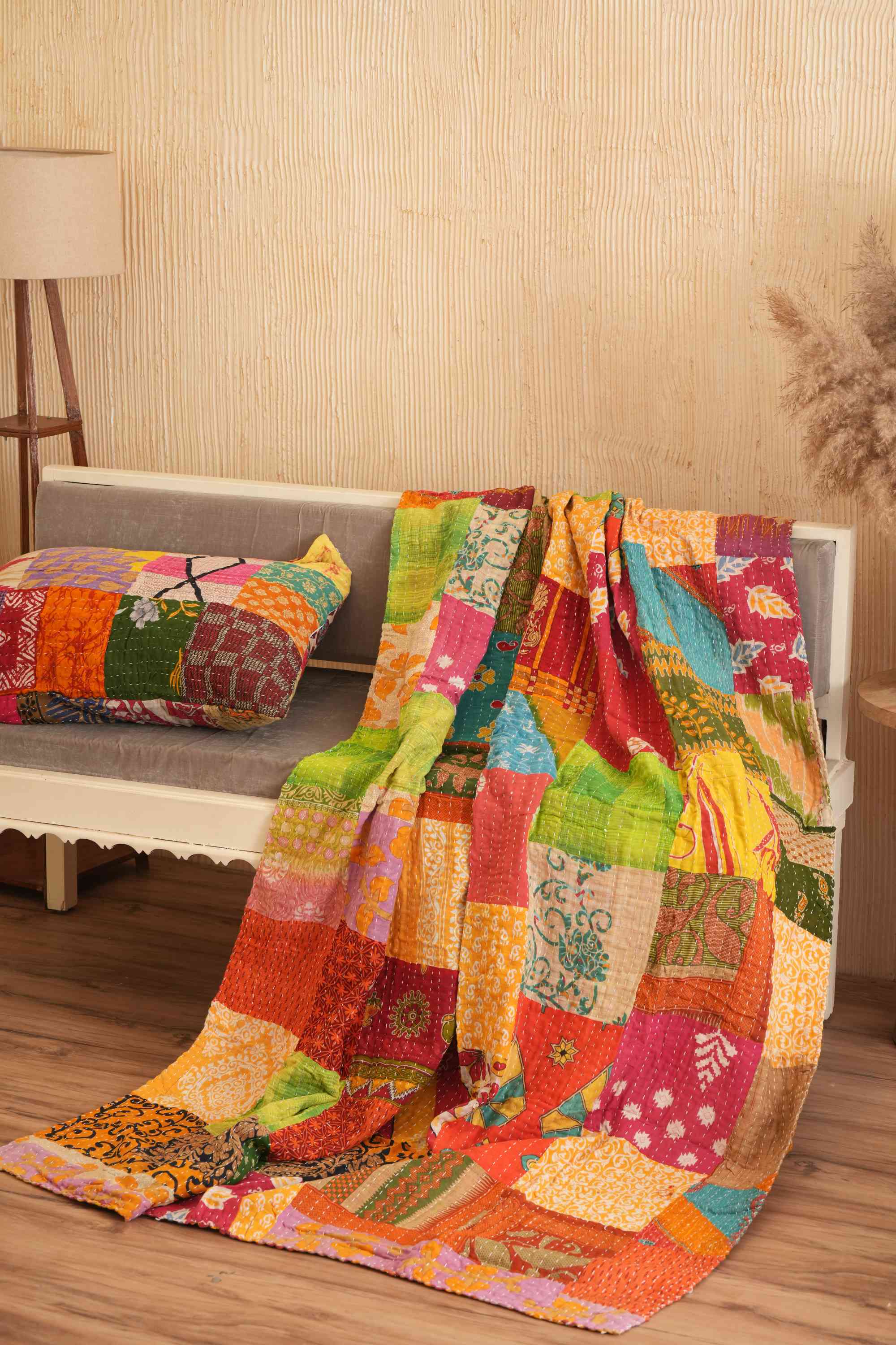Vintage Patchwork Kantha Quilt Throw Cotton