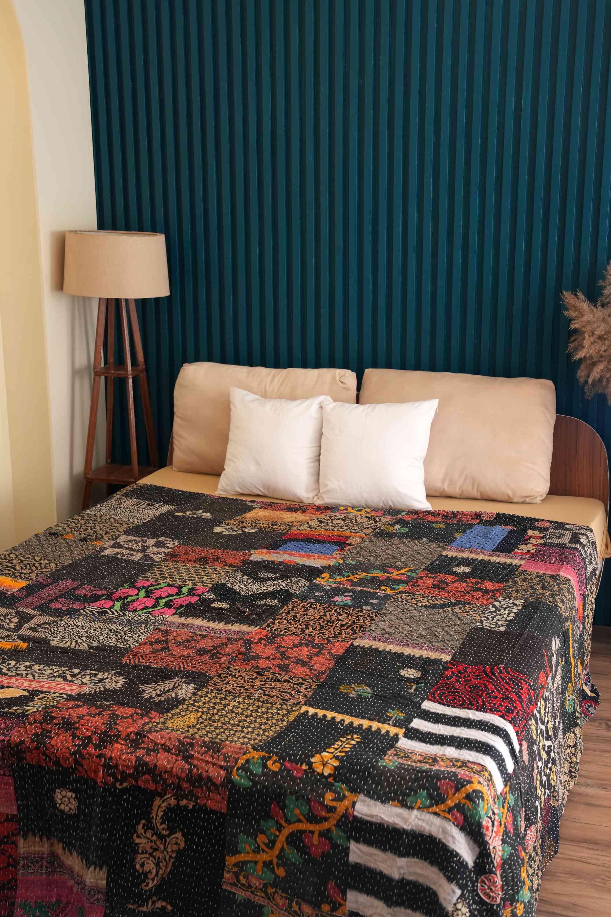 Handmade Vintage Patchwork Kantha Quilt Black