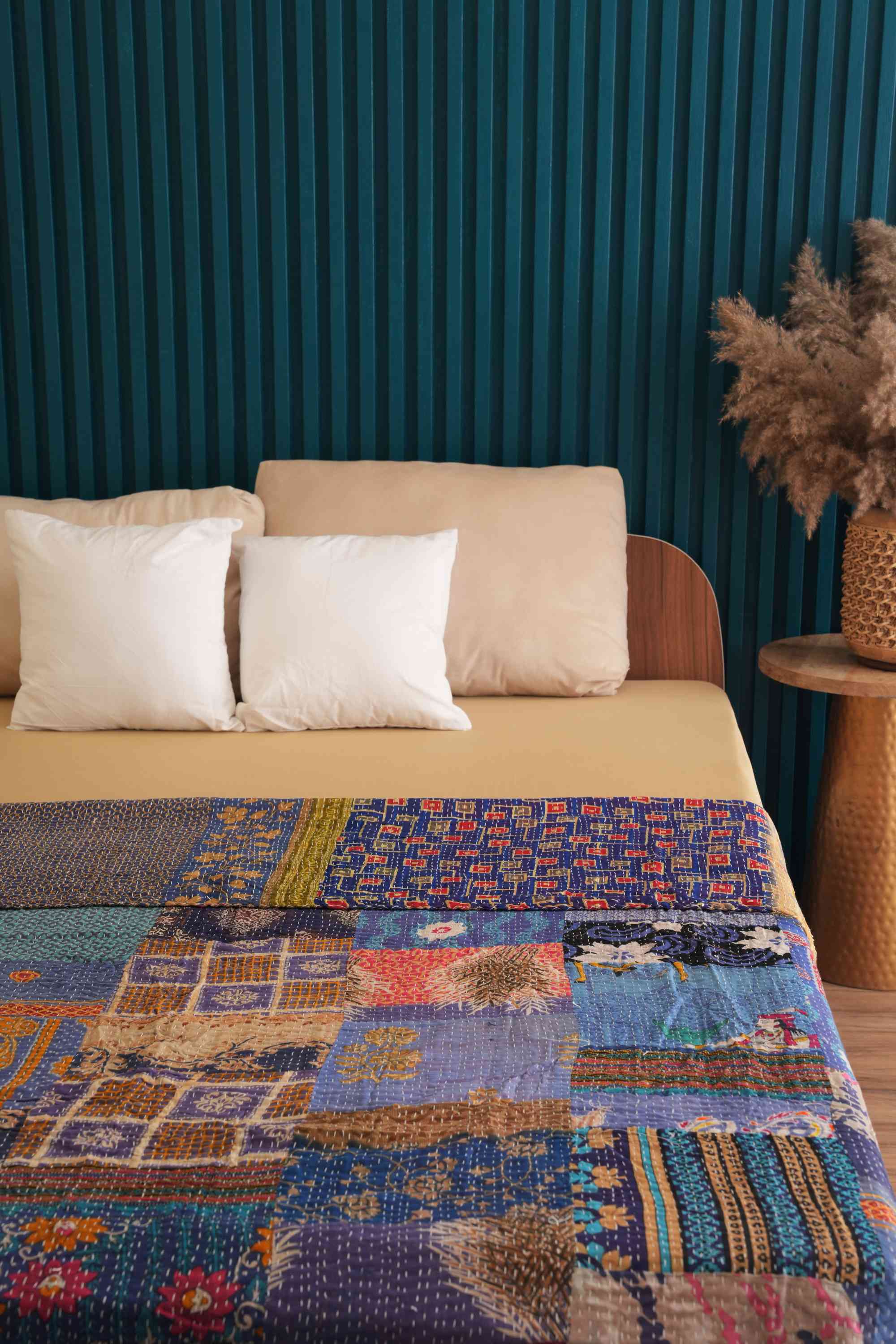 Handmade Vintage Patchwork Kantha Quilt Blue