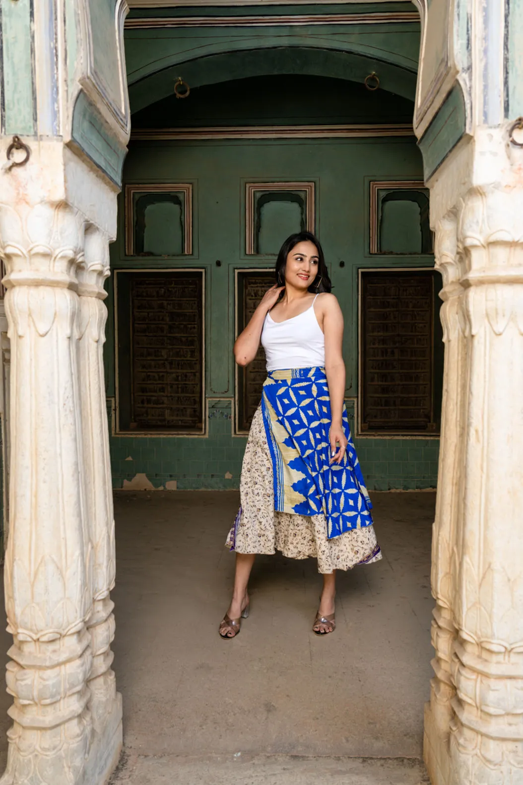 Tea Length Silk Sari Wrap Skirt
