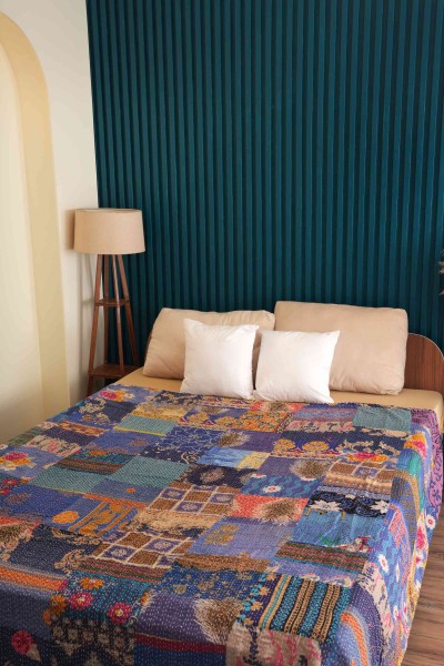 Handmade Vintage Patchwork Kantha Quilt Blue